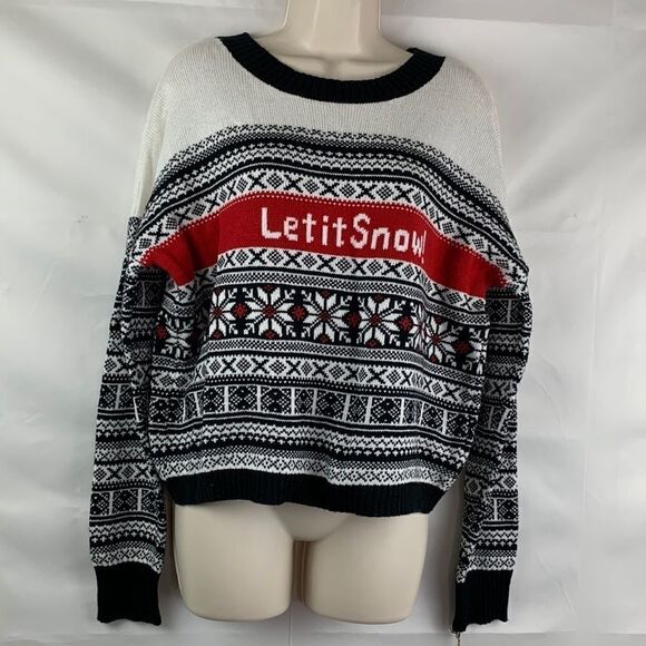 Yes Lola Black white and red Let it snow patterned winter crew neck sweater - Picture 1 of 16
